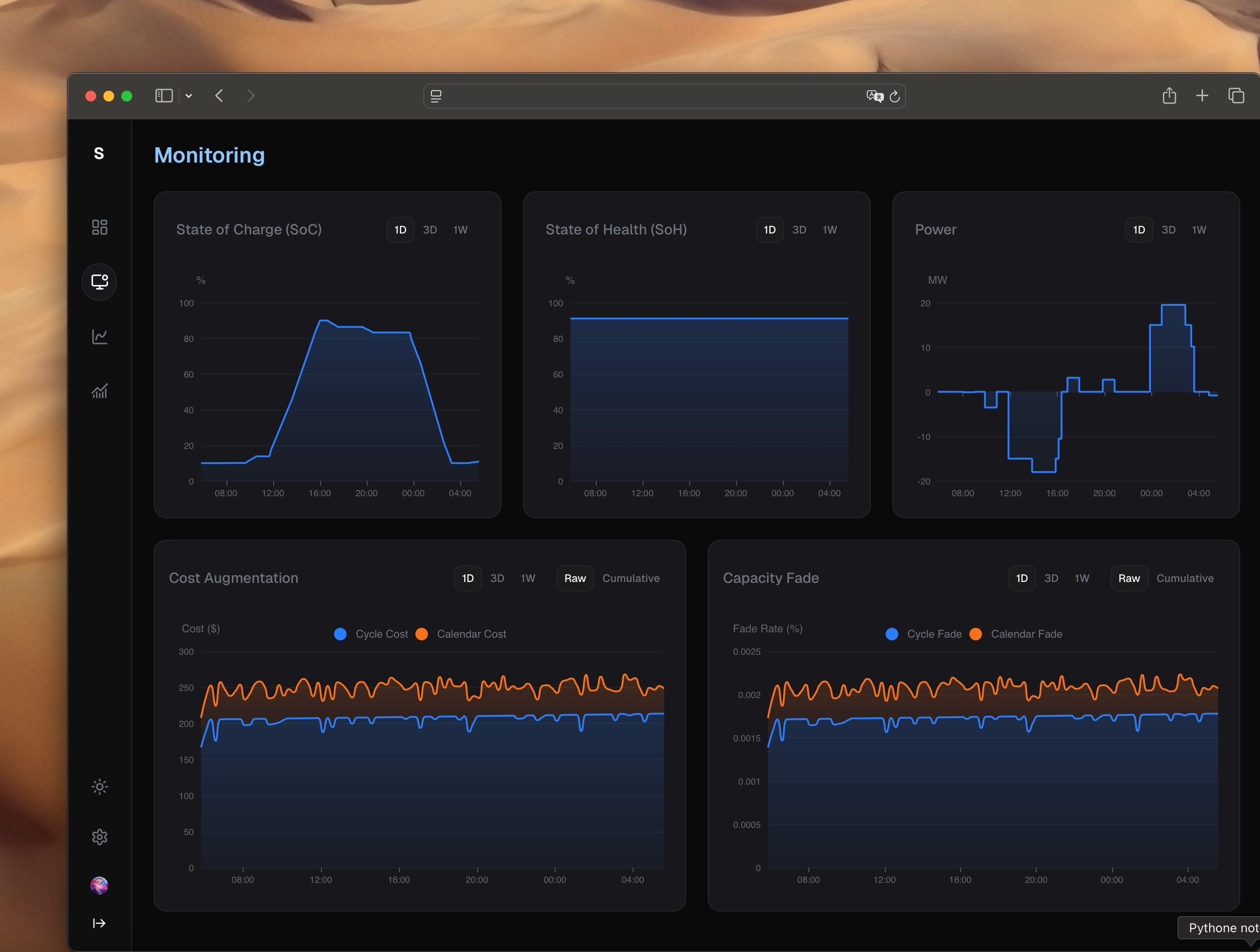 Real-time battery monitoring interface